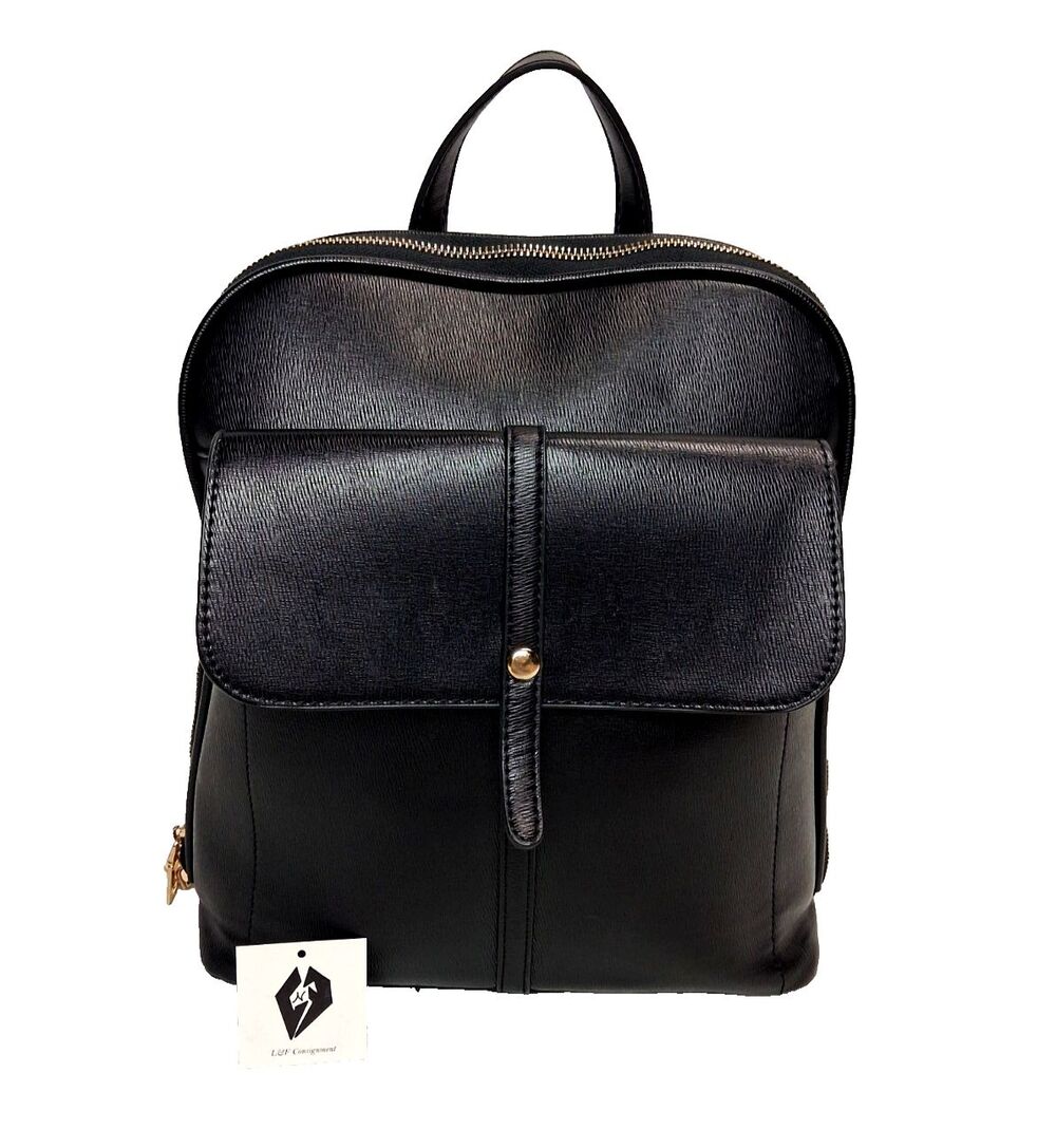 Miztique Vegan Leather Black Coverts Double ZipClose Backpack & Sholder Bag